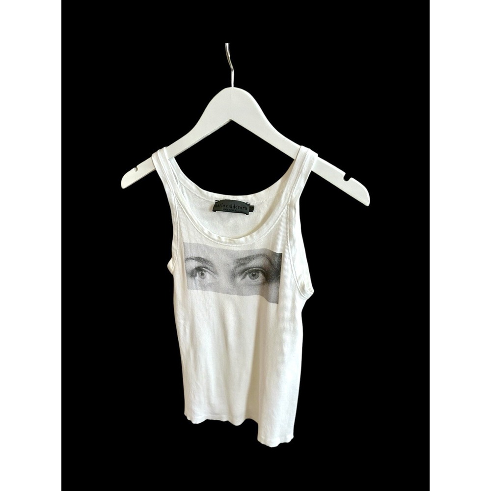 Maria Calderara White Tank Top Sz 3 Eyes Graphic